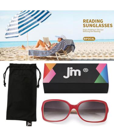 JM Classic Bifocal Reading Glasses | Stylish Square Gradient Sunglasses for Women | Red 2.5x Magnification - Buy Online on GoSupps.com