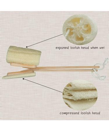 Natural Exfoliating Loofah Back Sponge Scrubber Brush with Wooden Handle - Bath and Shower Spa Tool - Buy Online on GoSupps.com