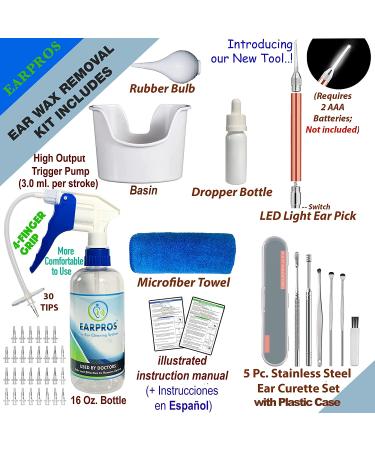 EARPROS Ear Wax Removal Kit with LED Light and 30 Disposable Tips - Buy Online on GoSupps.com
