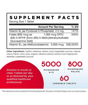 Jarrow Formulas Methyl B-12 & Folate Lozenges - Cherry Flavor, 5000 mcg800 mcg, 60 Count - Buy Online on GoSupps.com