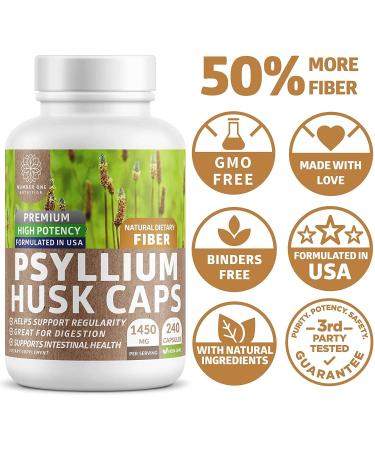 Premium Psyllium Husk Capsules - Natural Soluble Fiber Supplement for Digestive Health - 240 Caps - Buy Online on GoSupps.com