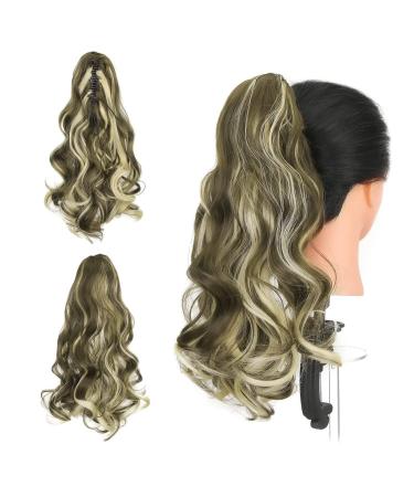 Gairyan ponytail extensions 45cm claw on ponytail hair part clip clip in extension braid wavy long hair part braid synthetic hair art hair hair extension for women (ashblond & blonde) 45 cm ashblond & bleaching blonde