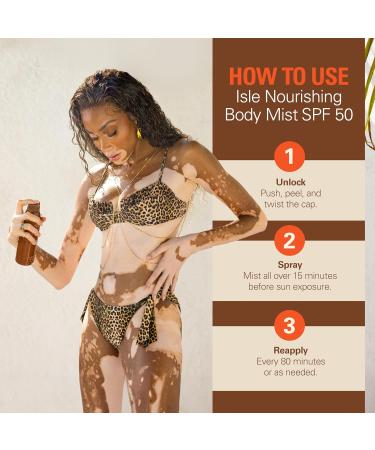 Isle Nourishing Body Mist w/SPF 50 Body Sunscreen Spray w/Sea Moss Hyaluronic Acid Vitamin C & More - Hydrating Vegan Sunscreen Mist - Lightweight SPF Spray for All Skin Types 6 fl oz - Buy Online on GoSupps.com