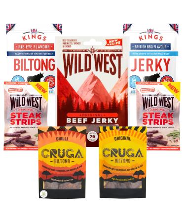 KIngs Beef Jerky and Biltong Mix Package - CRUGA KINGS WILD WEST Steak Strips - 315g dried meat 7-pack