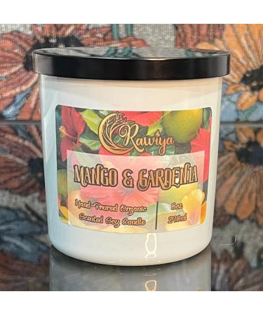 | Mango & Gardenia Hand-Pour Scented Candle | 8oz/240ml 50-60+ Hour Burn Time | Aromatherapy for Home or Office | Promotes Peace and Calmness White & Green