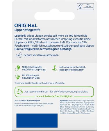  Labello Labello Original Lip Balm Highly Effective Lip Balm with Shea Butter Vitamins and Natural Oils Lip Balm for 24+ Hours of Hydration (2 x 4.8g) - Buy Online on GoSupps.com