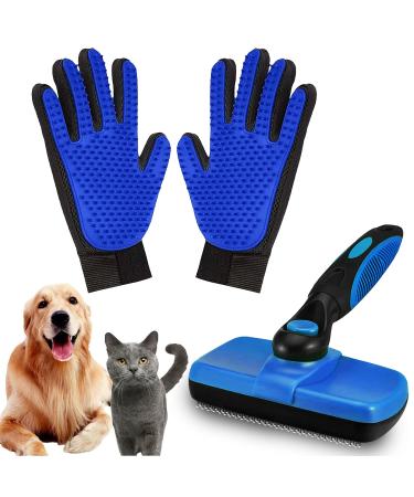 Dog and Cat Self Cleaning Slicker Brush & Pet Hair Removal Gloves for Cats and Dogs - Great for Deshedding/Grooming - Perfect for Long and Short Pet Hair - Great for Pets With Sensitive Skin