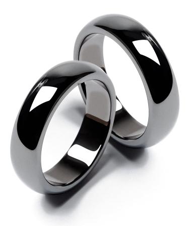 Hematite Rings for Women Men Unisex Black Magnetic Hematite Rings Root Chakra Absorbs Negative Energy Anxiety Balance 2PCS (Black, 10) Black 10