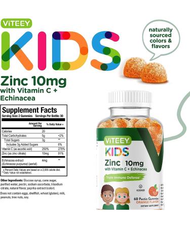 Kids 3-in-1 Immune Support Gummies | 60 Count | Zinc 10mg + Vitamin C & Echinacea | Vegan Pectin Based | Gelatin Free | Orange Flavor - Buy Online on GoSupps.com
