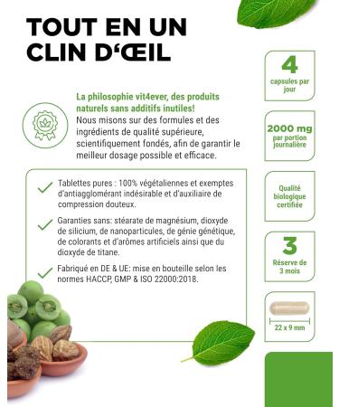 Triphala bio - Haute dose de 2000 mg (500 mg par g lule) - 365 g lules - Poudre de Triphala de l'Inde : Haritaki Amalaki Bibhitaki - Sans additifs - Vegan 500mg - Buy Online on GoSupps.com