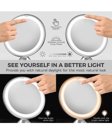 Vimdiff 10X Magnifying Mirror with Touch Control LED Lights - 360 Rotating Arm & Locking Suction Cup - Bathroom Vanity & Travel Makeup Mirror (White) - Buy Online on GoSupps.com