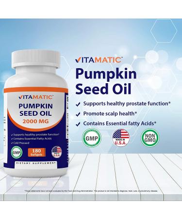Vitamatic Pumpkin Seed Oil 2000mg Softgel Capsules - 180 Softgels, 1000mg per Softgel - Buy Online on GoSupps.com