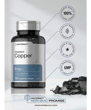 Chelated Copper 6mg Supplement | 300 Vegetarian Tablets | Non-GMO & Gluten-Free | Horbaach - Buy Online on GoSupps.com