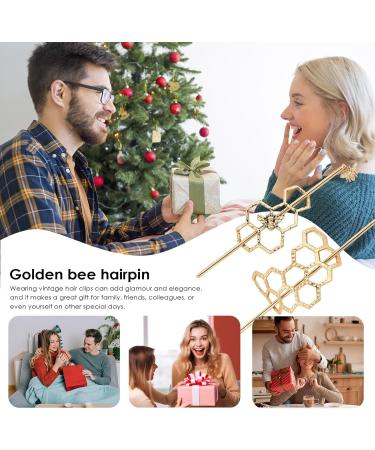 CAIRIAC Honeycomb Hair Clips Slide Hairpins Minimalist Bee Hair Barrette Bun Hair Pins Metal Hair Slide with Stick Creative Hair Accessories for Women Girls Gifts (Gold) - Buy Online on GoSupps.com