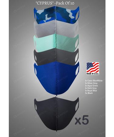 Natech Reusable 10-Pack Fashion Protective Water-Resistant, Wind-Proof Breathable, Machine Washable Fabric with Nano Technology Made in USA, Cyprus, 10 Count