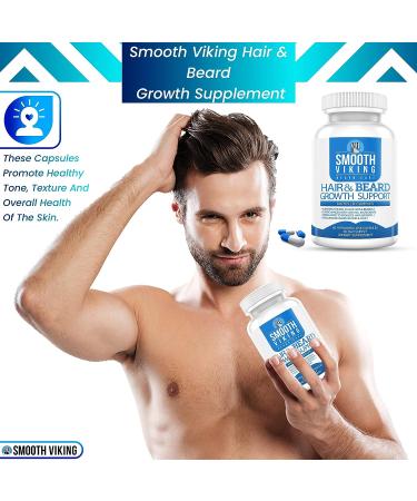 Beard Growth Supplement - Men's Hair Growth Vitamins (60 Capsules) with 5000 MCG Biotin & DHT Blocker - Beard Pills for Thicker & Stronger Hair - Buy Online on GoSupps.com