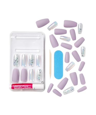 KISS Gel Fantasy Glue-On Nails - Long Lavender Glitter Coffin Shape | Premium Artificial Fingernails for Instant Glam - Buy Online on GoSupps.com