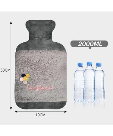Large 2L Hot Water Bottle with Cover - Relieve Period Pain, Neck and Shoulder, Back, and Feet - Premium Natural Rubber - Grey - Buy Online on GoSupps.com