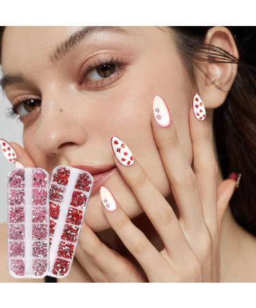 Nail Art Gems Nail Gems 2 Plates Rhinestones for Nail Art 2 Colors 12 Grids Different Shape 3D Nail Art Gems with Rhinestone Picker Dotting Pen for Beginners Nails Salon Craft Style1 red - Buy Online on GoSupps.com