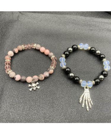 Vsilay Lianxue Heart Couple Bracelets - Halloween Spiders Magnetic Fitting Elastic Pearl Wrist Chain Jewelry Gift (2 Pieces) - Buy Online on GoSupps.com