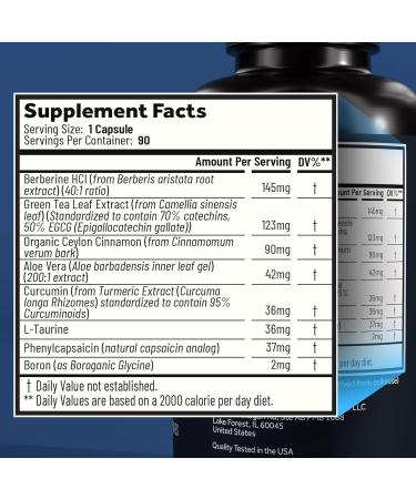 Berberine Weight Loss with Ceylon Cinnamon - 5800mg Metabolic & Organic GLP-1 Support with Green Tea Curcumin L-Taurine & Aloe Vera - 90 Capsules 90 Count (Pack of 1) - Buy Online on GoSupps.com