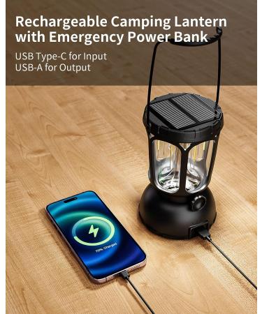 Rechargeable LED Camping Lantern 650 Lumens | 3 Light Modes | Power Bank | Waterproof | Stepless Dimming | Solar Hand Crank | Emergency Lantern for Power Outage & Hiking - Buy Online on GoSupps.com