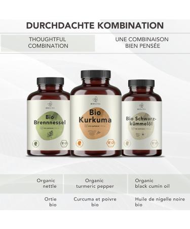 BIOONUTRA Organic Turmeric | 270 Capsules of 750 mg | Organic Farming | Enriched with Black Pepper | Vegan | Optimized Formula | Curcumin + Piperine | No Additives | Made in Germany - Buy Online on GoSupps.com
