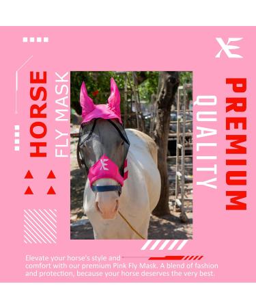Buy Xe Horse Fly Mask with Ears - Breathable UV Protection for Standard & Racing Horses - Pink COB (M) - Buy Online on GoSupps.com