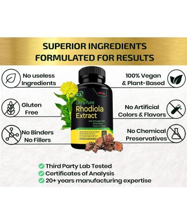 Rhodiola Rosea 500mg Supplement with Ashwagandha & Passion Flower - Stress Relief & Energy Pills - Buy Online on GoSupps.com
