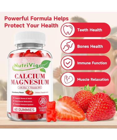 Calcium Magnesium Zinc Gummies with High Absorption Magnesium 300mg Calcium Supplement with D3 for Bone Muscles & Immune Support for Kids & Adults Strawberry Flavor 120 Count 60 Count (Pack of 2) - Buy Online on GoSupps.com