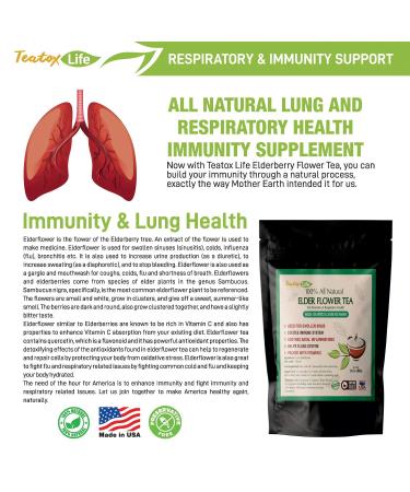 Elderberry Flower Tea for Respiratory Health - Herbal Lung & Immune Support | Dried Sambucus Flower for Cold Season Comfort - 60g - Buy Online on GoSupps.com