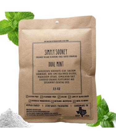 Zero Waste up to 6 Month Supply I Organic Vegan Fluoride Free Tooth Powder I Dual Mint Flavor I Ships Without Any Plastic Packaging (Zero Waste Bag)