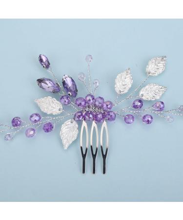 BERYUAN Women Girls Wedding Leaf Crystal Rhinestone Hair Comb Purple Rhinestone Beads Headband Women Girls Wedding Headpiece Silver Bridal Headband for Wedding Women and Girls (purple) - Buy Online on GoSupps.com