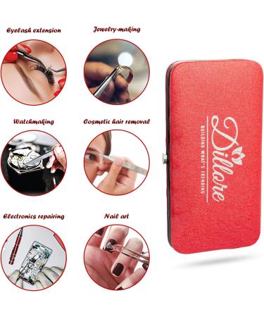 Dillore Lash Tweezers Set - 5 Professional Stainless Steel Precision Tweezers for Eyelash Extension, Eyebrow & Facial Hair - Straight, Curved & Angled Tips for Volume & Easy Fans - Buy Online on GoSupps.com