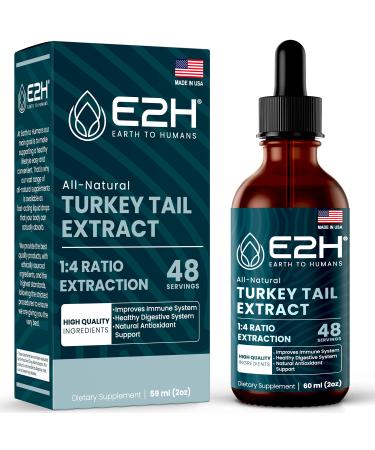 E2H Turkey Tail Mushroom Extract - All-Natural Immune System & Digestive Support from Advanced Mushroom Supplement - Turkey Tail Mushrooms Supplement - Non-GMO Vegan - 2 Fl Oz Turkey Tail 2 Fl Oz (Pack of 1)