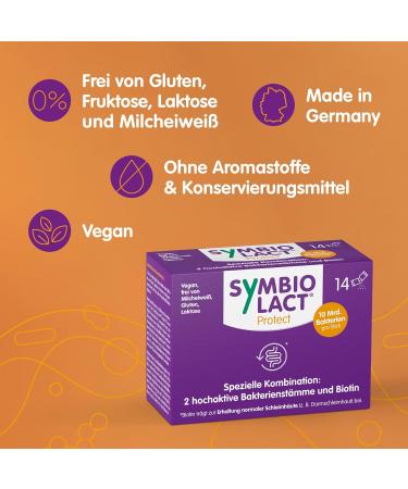 Symbiolact Protect - Probiotic Supplement with Lactic Acid Bacteria & Biotin for Digestive Health | 14 Sticks | Supports Antibiotic Recovery & Diarrhea Relief - Buy Online on GoSupps.com