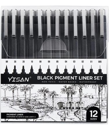 YISAN Black Drawing Pens Set - 12 Art Fineliner Ink Micro-Pens for Sketching & Technical Drawing - Buy Online on GoSupps.com