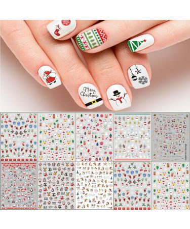 Christmas Nail Stickers 10 Sheets Self-Adhesive Nail Decal for Kids Cartoon Nail Art Decoration Design Supplies