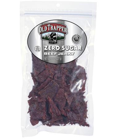Old Trapper Zero Sugar Beef Jerky | Traditional Style Real Wood Smoked | Healthy Snack Made from 100% Top Round Steaks | 8 Ounce Bag Zero Sugar 8 Ounce (Pack of 1)