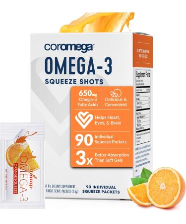 Coromega Omega-3 Orange Squeeze 90 Packets 2.5 g Each