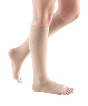 mediven Comfort for Women 20-30 mmHg Open Toe Leg Circulation Calf High Compression Stockings for Women Semi-Transparent Leg Support Compression Hosiery II Sand