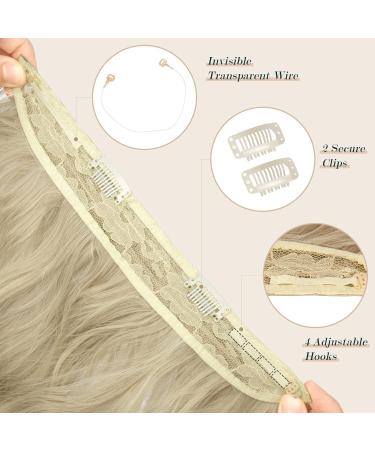 FESHFEN Invisible Wire Hair Extensions - Long Wavy 20 Inch Ash Blonde - Adjustable Size - 2 Secure Clips - Synthetic Hair Headband for Women - Buy Online on GoSupps.com