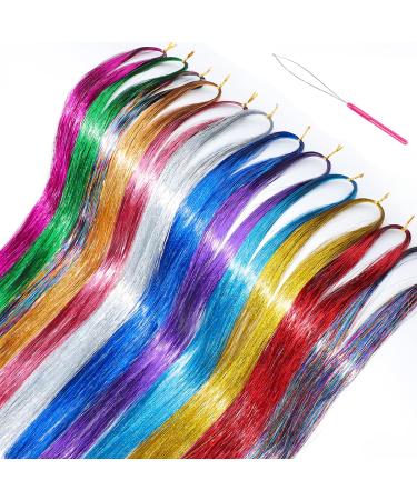 Sparkling Hair Tinsel Kit - 2100 Strands, 47 Inch with Tool, 12 Colors - Perfect for Christmas Decorations - Hair Extensions for Women and Girls - Buy Online on GoSupps.com