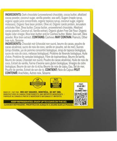 Mid-Day Squares Cookie Dough Bars 33g each 3 Packs (36 Squares) | Made with Real Chocolate 6g Plant Protein 4g Fiber Gluten Free Certified Vegan Cookie Dough 12 Count (Pack of 3) - Buy Online on GoSupps.com