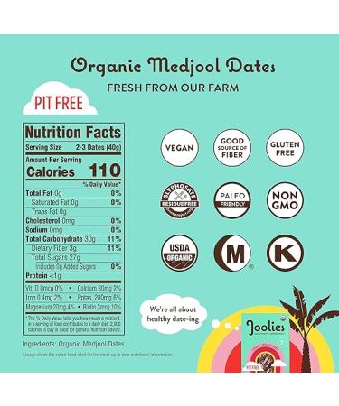 Joolies Organic Medjool Date Snack Pack - 12 Pack of Pit-Free Dates | Fresh California Grown Fruit | Vegan  Gluten-Free  Paleo | No Added Sugar | Perfect for Kids  Snacking & Dessert - Buy Online on GoSupps.com