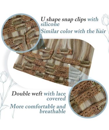 Runature Clip In Extensions - 35cm Real Human Hair Brown & Blond Highlights 120g 7Pcs #8P60 for Effortless Style - Buy Online on GoSupps.com