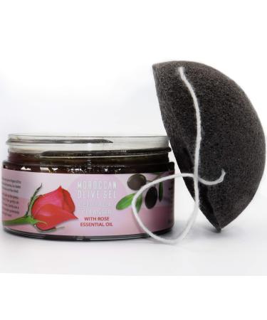 AL HOOR Moroccan Olive Facial Scrub Cleanser With Rose - For Oily Skin Acne Treatment + Konjac Exfoliating Sponge