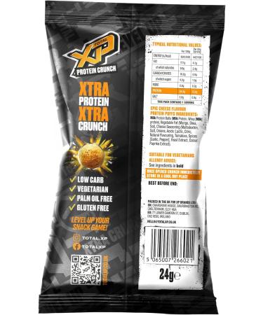TOTAL XP Protein Crunch - Epic Cheese 12 Pack | Vegetarian High Protein Snacks | Low Carb Keto Friendly | Gluten Free | Palm Oil Free | 13g Protein | Protein Chips (12 x 24g) - Buy Online on GoSupps.com