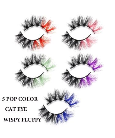 Gootrades 5 Pairs 3D Colored False Eyelashes Pack - Fluffy Faux Mink Color Eye Lashes Strip for Daily Christmas Cosplay - Red/Pink/Blue/Green/Purple Two-Toned Fake Lashes - Buy Online on GoSupps.com