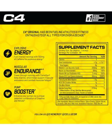 C4 Original Icy Blue Razz Pre Workout Powder - Sugar Free Energy Drink for Men & Women - 30 Servings - Buy Online on GoSupps.com